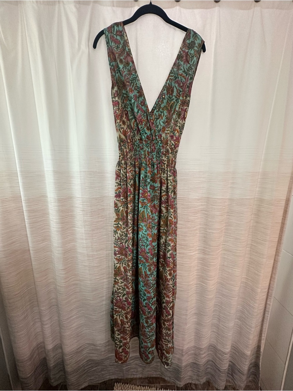 Cienna Double Silk Blend V-Neck Maxi Dress Size M